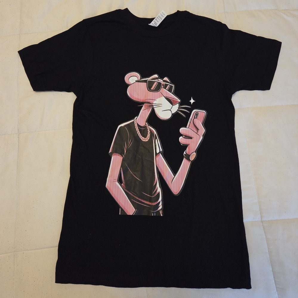 Black T-Shirt with Pink Panther Graphic
